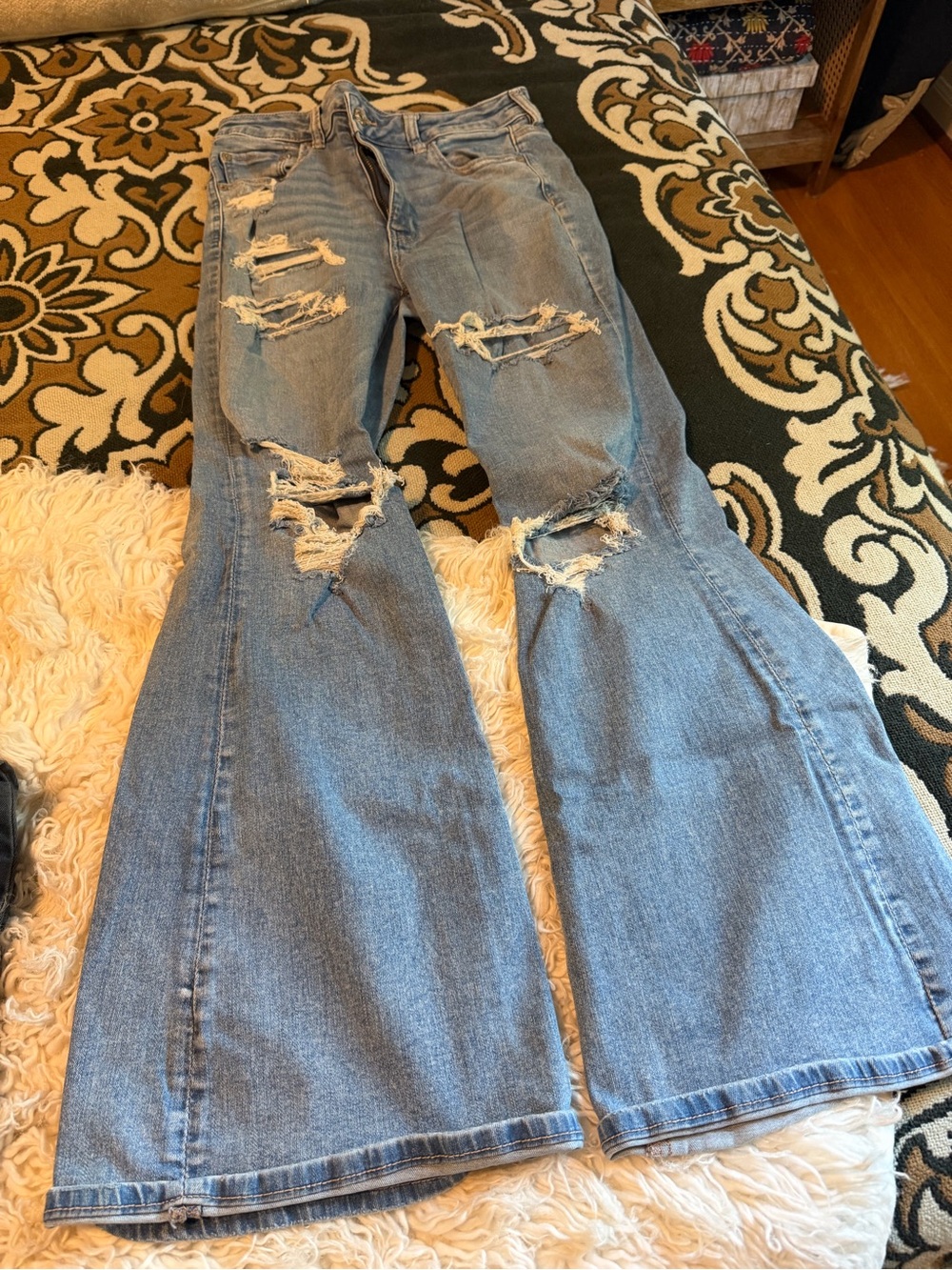 American Eagle Outfitters Light Blue Distressed Flare Jeans